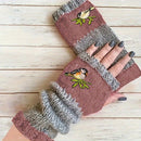 Color - Block Bird Embroidered Fingerless Knit Gloves – Warm, Flexible, Perfect for Daily Autumn/Winter Use, 8.5×22cm Stylish Practical Commute Hand - Warming Essential(dark red) - RnR Galore
