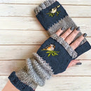 Color - Block Bird Embroidered Fingerless Knit Gloves – Warm, Flexible, Perfect for Daily Autumn/Winter Use, 8.5×22cm Stylish Practical Commute Hand - Warming Essential(GREEN) - RnR Galore