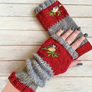 Color - Block Bird Embroidered Fingerless Knit Gloves – Warm, Flexible, Perfect for Daily Autumn/Winter Use, 8.5×22cm Stylish Practical Commute Hand - Warming Essential(purple) - RnR Galore