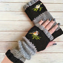 Color - Block Bird Embroidered Fingerless Knit Gloves – Warm, Flexible, Perfect for Daily Autumn/Winter Use, 8.5×22cm Stylish Practical Commute Hand - Warming Essential(purple) - RnR Galore