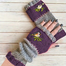 Color - Block Bird Embroidered Fingerless Knit Gloves – Warm, Flexible, Perfect for Daily Autumn/Winter Use, 8.5×22cm Stylish Practical Commute Hand - Warming Essential(purple) - RnR Galore