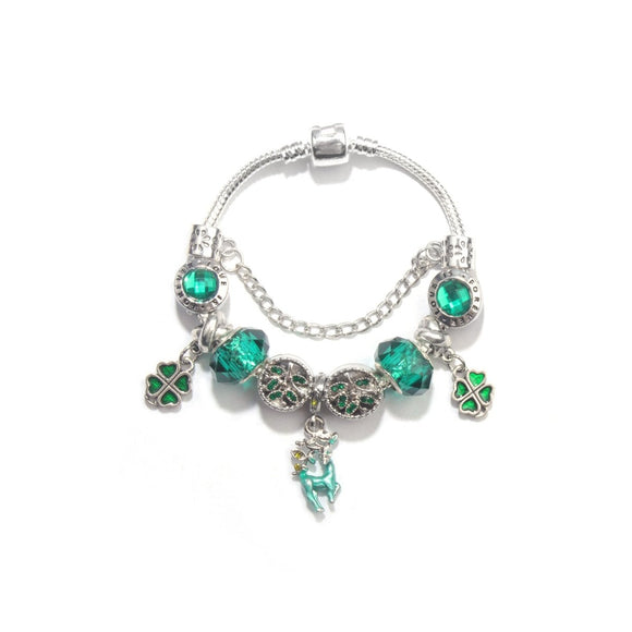 Colorful Cat Eye Glass Bead Clover Pendant Bracelet(18cm) - RnR Galore