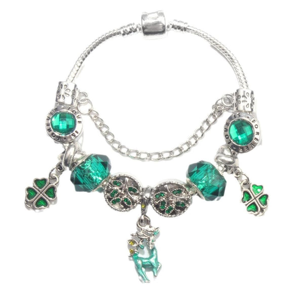 Colorful Cat Eye Glass Bead Clover Pendant Bracelet(19cm) - RnR Galore