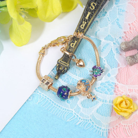 Colorful Leaf Moon Star Pendant Versatile Gold Bracelet(16cm) - RnR Galore