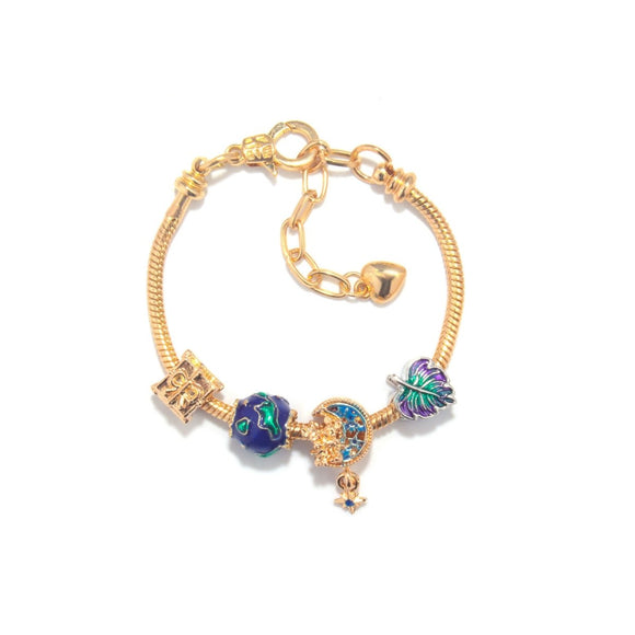 Colorful Leaf Moon Star Pendant Versatile Gold Bracelet(18cm) - RnR Galore