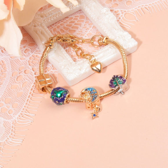Colorful Leaf Moon Star Pendant Versatile Gold Bracelet(21cm) - RnR Galore