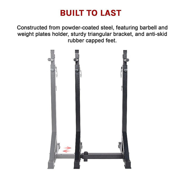Commercial Squat Rack Adjustable Pair Fitness Exercise Weight Lifting Gym Barbell Stand - RnR Galore