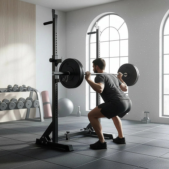 Commercial Squat Rack Adjustable Pair Fitness Exercise Weight Lifting Gym Barbell Stand - RnR Galore