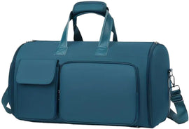 Convertible Travel Garment Bag Large Duffel Suit Carrier with Shoe Compartment & Hidden Backpack Straps Waterproof Blue - RnR Galore