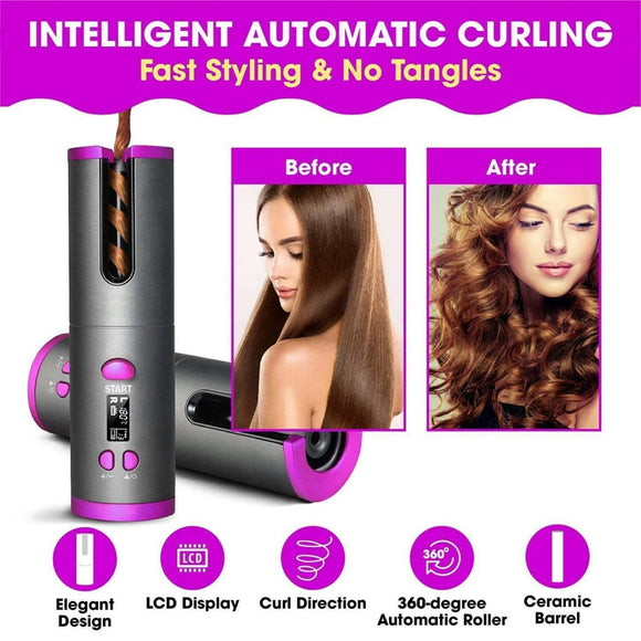 Cordless Ceramic Automatic Hair Curler for Portable Hair Styling - RnR Galore