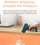Cordless Electric Hand Mixer - Rechargeable 3 - Speed Egg Beater & Cream Whisk - Lightweight Self - Standing Design for Baking, Cake & Batter (Emerald Green) - RnR Galore