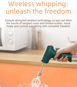 Cordless Electric Hand Mixer - Rechargeable 3 - Speed Egg Beater & Cream Whisk - Lightweight Self - Standing Design for Baking, Cake & Batter (Emerald Green) - RnR Galore