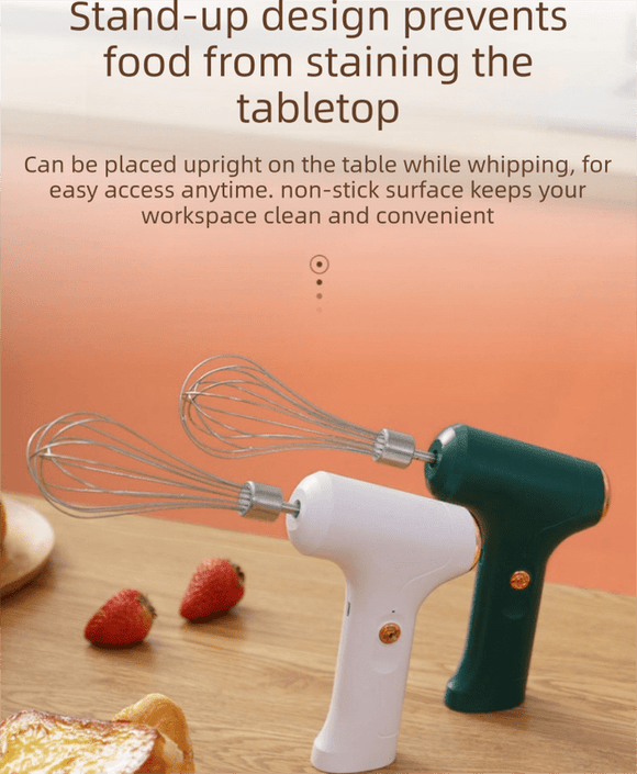 Cordless Electric Hand Mixer - Rechargeable 3 - Speed Egg Beater & Cream Whisk - Lightweight Self - Standing Design for Baking, Cake & Batter (White) - RnR Galore