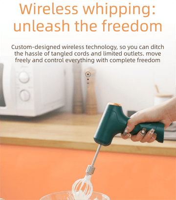Cordless Electric Hand Mixer - Rechargeable 3 - Speed Egg Beater & Cream Whisk - Lightweight Self - Standing Design for Baking, Cake & Batter (White) - RnR Galore