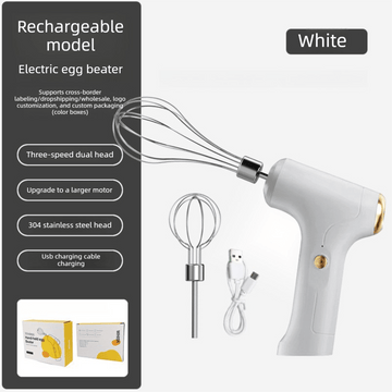 Cordless Electric Hand Mixer - Rechargeable 3 - Speed Egg Beater & Cream Whisk - Lightweight Self - Standing Design for Baking, Cake & Batter (White) - RnR Galore