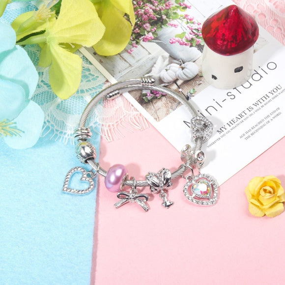 Cute Heart - shaped Beaded Bracelet with Rhinestones(18cm) - RnR Galore