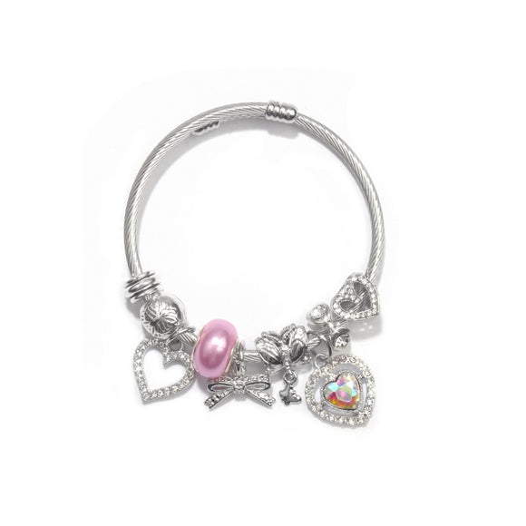 Cute Heart - shaped Beaded Bracelet with Rhinestones(20cm) - RnR Galore