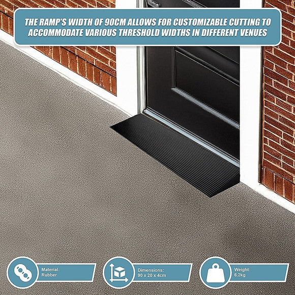 Cuttable Threshold Ramp Rubber Wheelchair Ramp Solid 4 cm Rise 90 cm Wide - RnR Galore