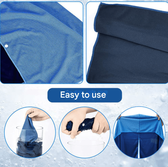 Dark Blue 5 - Pack Instant Cooling Towel Set - UPF Sun Protection Hooded Ice Towels for Sports & Outdoor Activities - RnR Galore