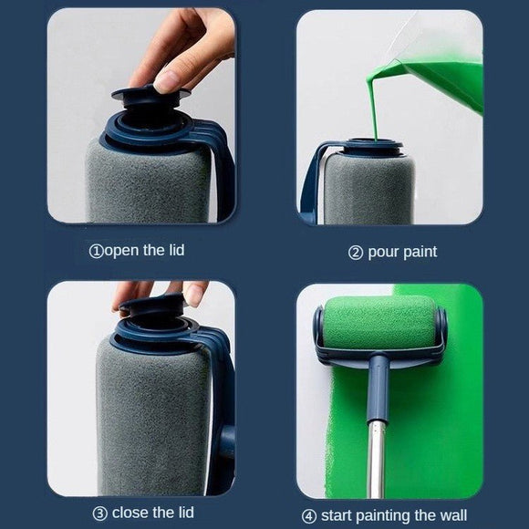 Dark Blue and Grey Pro Refillable Paint Roller Set with Extension Pole - No - Drip Easy Fill Wall Painting Tool Kit - RnR Galore
