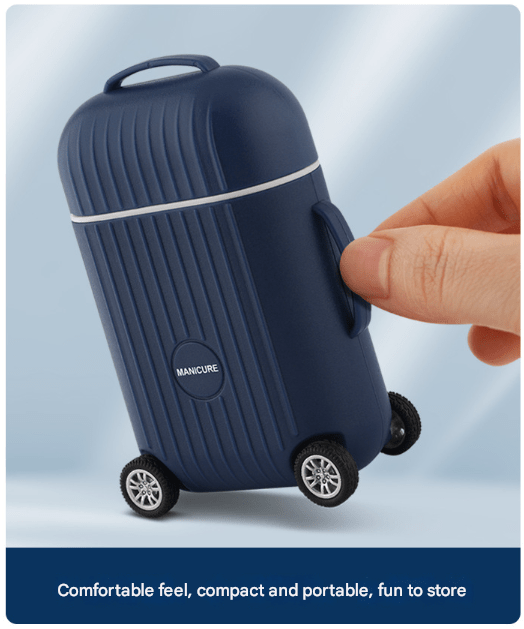 Dark Blue Mini Suitcase Manicure Set - 8 - Piece Portable Grooming & Nail Care Travel Kit - RnR Galore