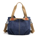 Dark Blue Women's Retro Canvas Tote Bag Large Capacity Shoulder Handbag Adjustable Crossbody Strap 35cm for Travel Work & Daily Use - RnR Galore