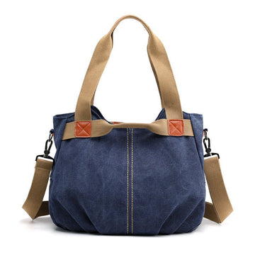 Dark Blue Women's Retro Canvas Tote Bag Large Capacity Shoulder Handbag Adjustable Crossbody Strap 35cm for Travel Work & Daily Use - RnR Galore
