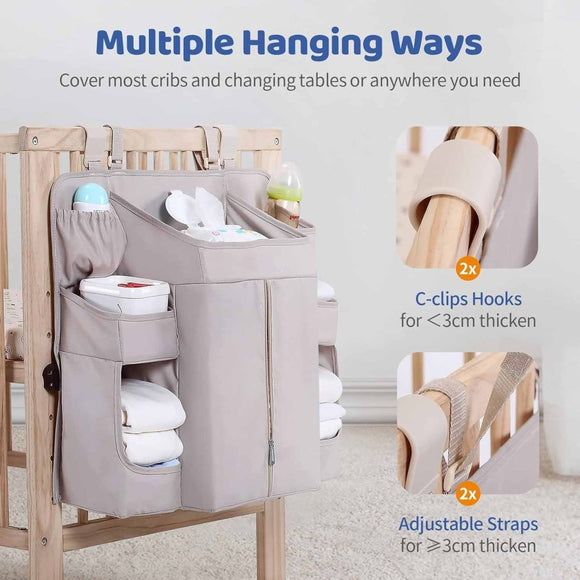 Dark grey Foldable Baby Crib Storage Hanging Bag - Large Capacity Organizer for Cribs and Changing Tables - RnR Galore