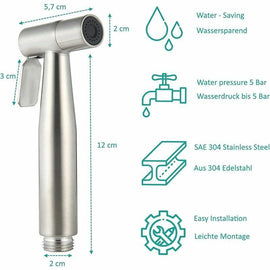 DEBUNS Toilet Bidet Kit with Shower Head, Handheld Sprayer with Hose, Stainless Steel Holder and 2 Seals - RnR Galore
