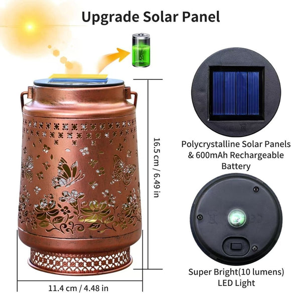 Decorative Solar Butterfly Hanging Lantern(11x11x17CM) - Waterproof Metal Hollow - Carved Outdoor Garden Projection Light for Garden and Patio - RnR Galore