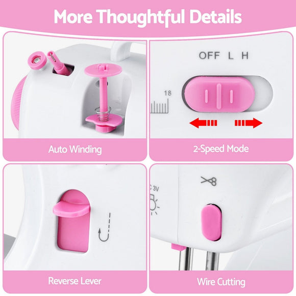 Devanti 12 Stitches Mini Sewing Machine for Beginners Portable Sewing Machine Kit with LED Lights - RnR Galore