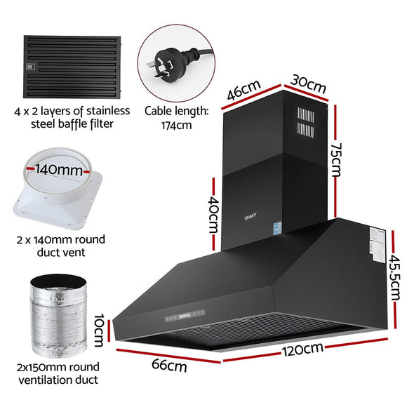 Devanti 1200mm Commercial BBQ Range Hood Dual Motor W/ Remote Control Black - RnR Galore