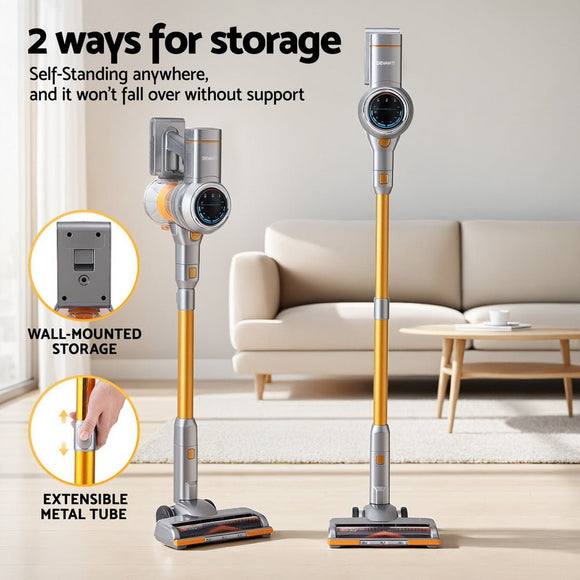 Devanti 300W Stick Vacuum Cleaner Cordless Self - Standing Golden - RnR Galore