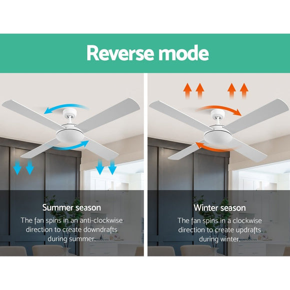 Devanti 52'' Ceiling Fan AC Motor 4 Blades w/Remote - White - RnR Galore