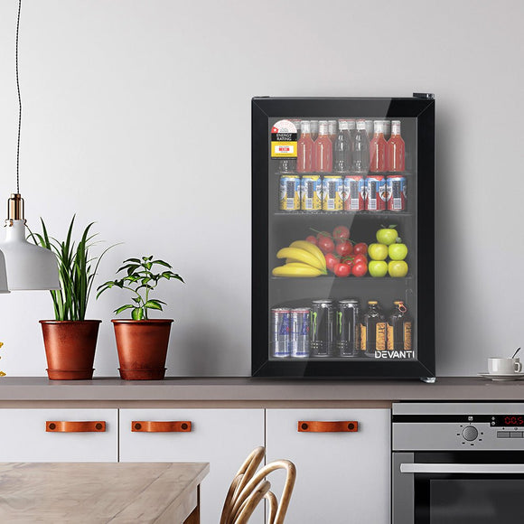 Devanti 70L Bar Fridge Glass Door w/Light Black - RnR Galore