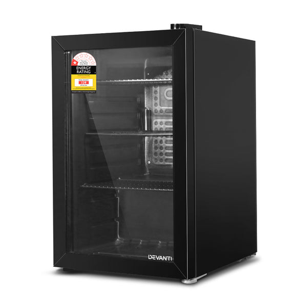 Devanti 70L Bar Fridge Glass Door w/Light Black - RnR Galore