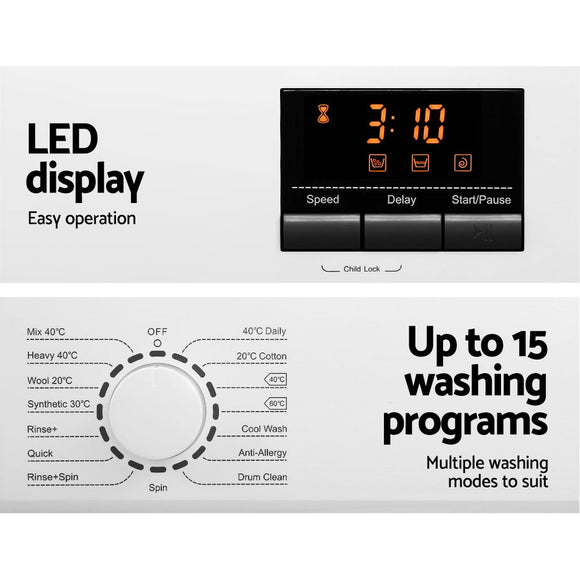 Devanti 8kg Front Load Washing Machine Quick Wash 24h Delay Start Automatic - RnR Galore