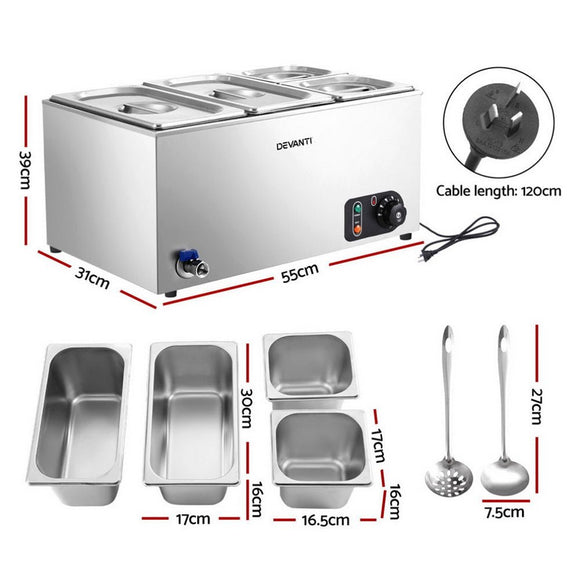 Devanti Commercial Food Warmer Bain Marie 4 Electric Buffet Pans - RnR Galore