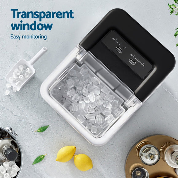 Devanti Ice Maker Machine Portable 12kg Countertop w/Self Cleaning 1.2L Black - RnR Galore