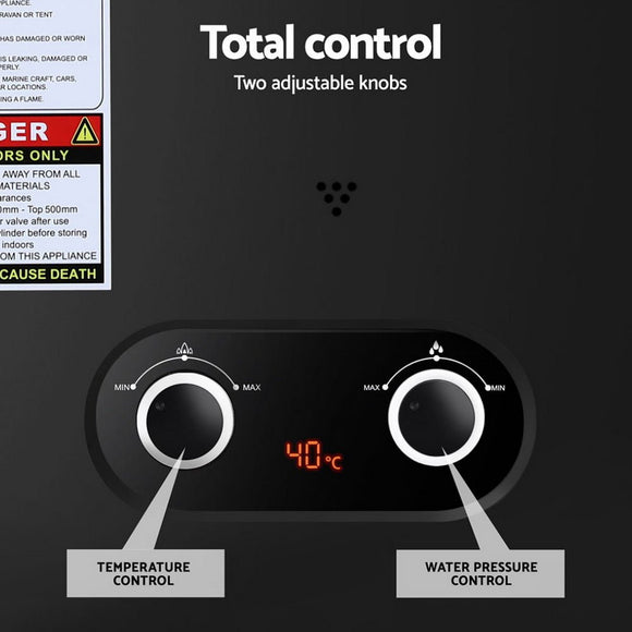 Devanti Portable Gas Water Heater LPG - powered System Black - RnR Galore