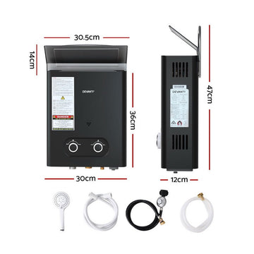 Devanti Portable Gas Water Heater LPG - powered System Black - RnR Galore