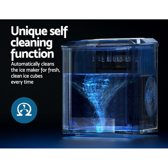 Devanti Portable Ice Maker Machine Ice Cube 12kg Bar Countertop Stainless Steel - RnR Galore