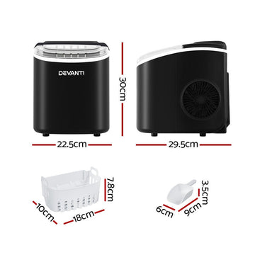 Devanti Portable Ice Maker Machine Ice Cube Tray 12kg Bar Countertop Black - RnR Galore