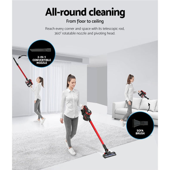Devanti Stick Vacuum Cleaner Brushless Cordless 250W Red - RnR Galore