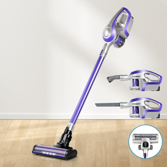 Devanti Stick Vacuum Cleaner Roller Brush Cordless 150W Purple - RnR Galore
