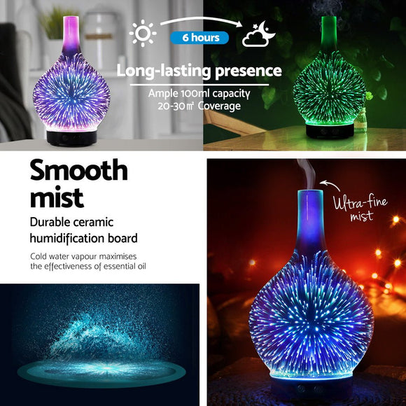 Devanti Ultrasonic Aroma Aromatherapy Diffuser 3D Light Oil Firework Humidifier - RnR Galore