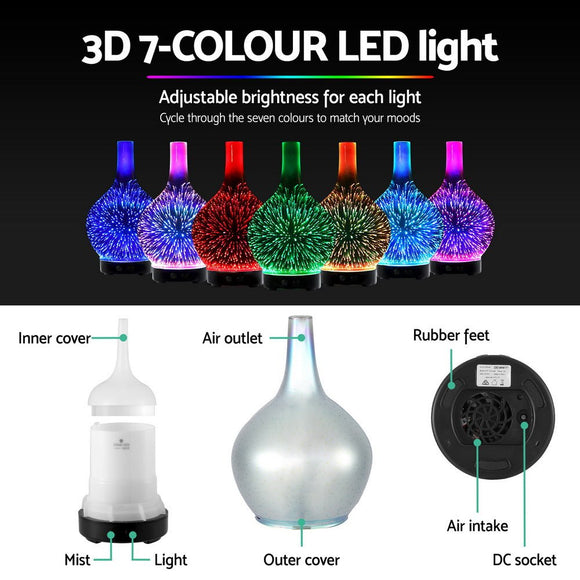 Devanti Ultrasonic Aroma Aromatherapy Diffuser 3D Light Oil Firework Humidifier - RnR Galore