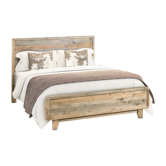 Double Size Wooden Bed Frame in Solid Wood Antique Design Light Brown - RnR Galore