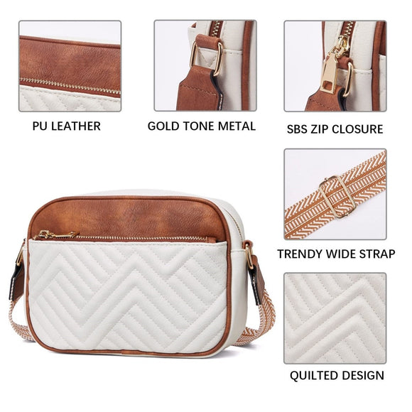 Double Zipper Blue Chic Quilted Crossbody Bag - Vintage PU Leather Shoulder Purse with Adjustable Strap - RnR Galore
