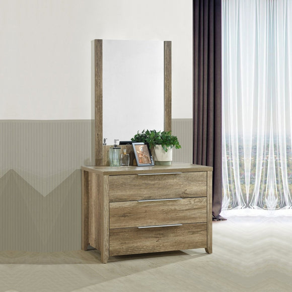 Dresser with 3 Storage Drawers in Natural Wood like MDF in Oak Colour with Mirror - RnR Galore
